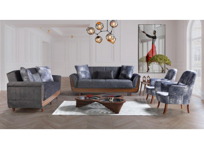 Sofagarnitur 3+2+1+1 Holz Wunnzëmmer Luxus Sofa Modern Stoff Komplett Modern