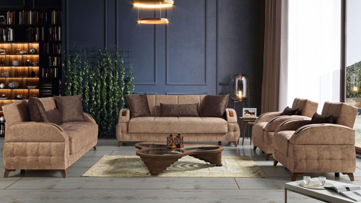 Designer Sofagarnitur 3+2+1+1 Sëtz Couch Polster Sëtzpolster Braun Set