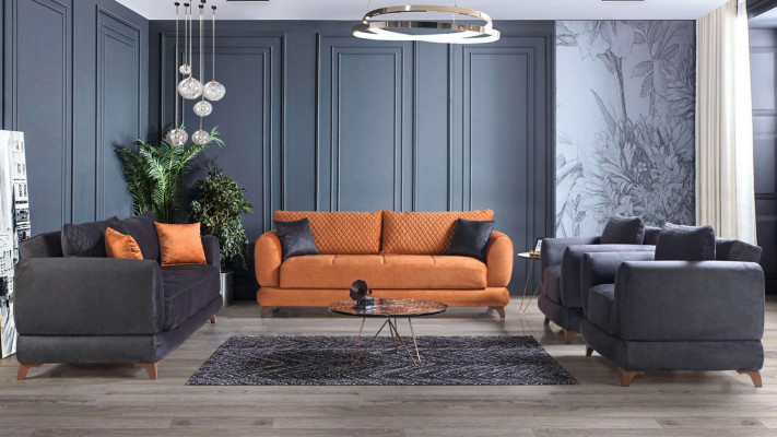 Sofasett 3+2+1+1 Holz Wunnzëmmer Luxus Sofa Modern Stoff Komplett