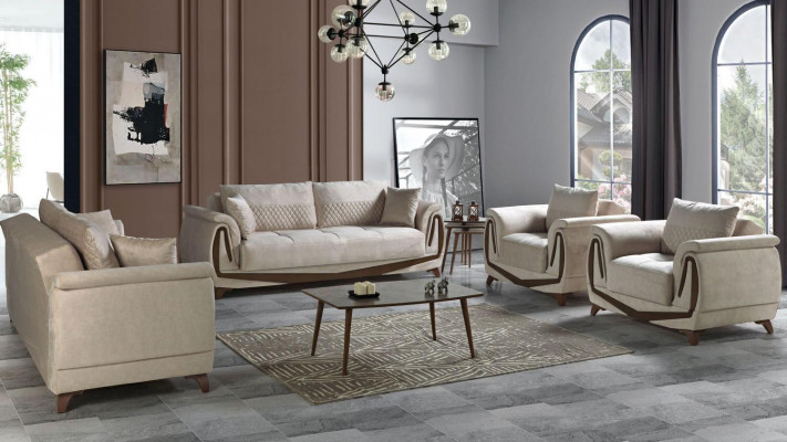 Sofagarnitur 3+2+1+1 Holz Wunnzëmmer Luxus Sofa Modern Stoff Komplett Nei