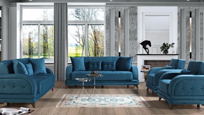 Sofagarnitur 3+2+1+1 Holz Wunnzëmmer Luxus Sofa Modern Stoff Komplett Nei Modern