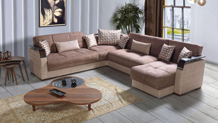 Ecksofa Wunnlandschaft Braun L-Form Sofa Wunnzëmmer Ecksofa Luxus Eckgarnitur
