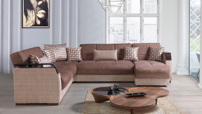 Ecksofa Wunnlandschaft Braun L-Form Sofa Wunnzëmmer Ecksofa Luxus Eckgarnitur