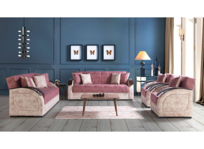Sofaset 3+3+1+1 Textilstoff Holz Sofa 3 Sëtzer Modern Sesselen Nei Komplett Set