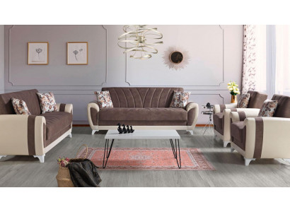 Schloofcouch Sofagarnitur 3+2+1+1 Sëtzer Textil Sofa Fauteuil Komplett Set Braun