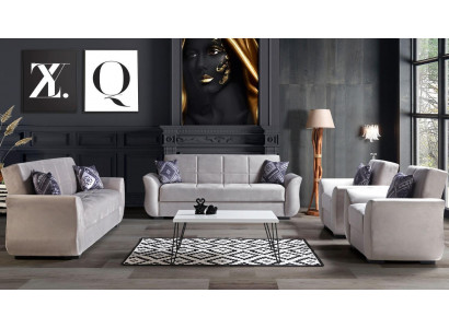 Sëtzkombinatioun 3+2+1+1 mat Bettfunktioun Set Komplett Textil Canapé Fauteuil Schlofcsof.