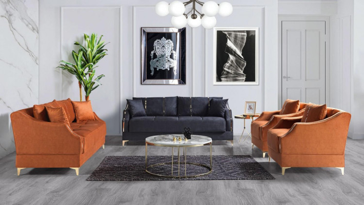 Sofagarnitur 3+2+1+1 Sëtzer Wunnzëmmer Set Komplett Textil Sofa Still Holz Nei