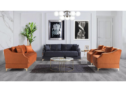 Sofagarnitur 3+2+1+1 Sëtzer Wunnzëmmer Set Komplett Textil Sofa Still Holz Nei