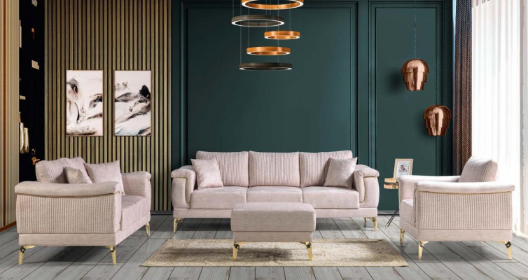 Design-Wunnzëmmer-Set Sofa Garnitur-Set Sofa Garnitur 3+2+1+Schier Beige 4tlg