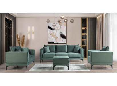 Luxus Canapé-Set Komplett Canapé Sofa Garnitur Wunnzëmmer 3+2+1 Hocker