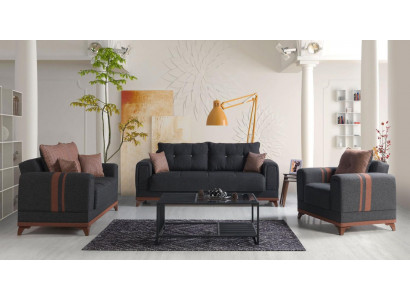 Grau Sofagarnitur 3+2+1 Sëtzer Sofa Komplett Set Relax Sessel 3tlg.