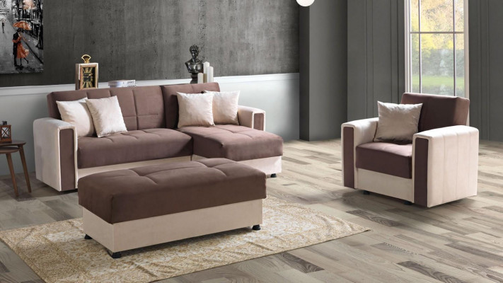 Eckcanapé L-Form Sëtz Pouf Textil Komplett Polster Premium Wunnzëmmer Modern