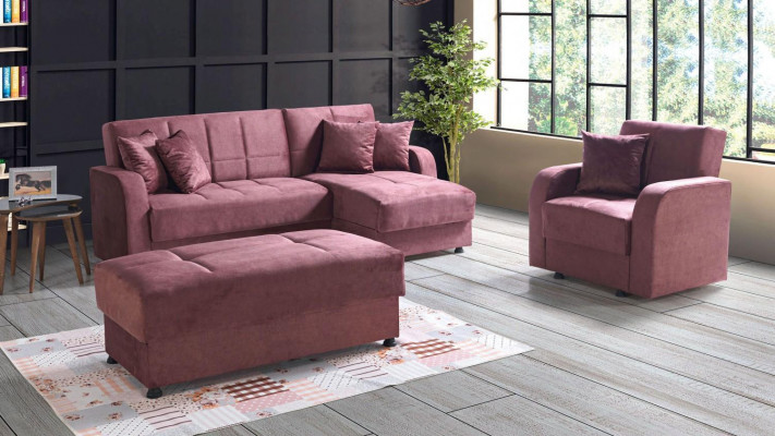Luxus Wunnzëmmer Set Fotell Wénksofa Poffer L-Form Modern Set Komplett Relax