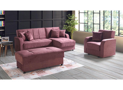 Luxus Wunnzëmmer Set Fotell Wénksofa Poffer L-Form Modern Set Komplett Relax