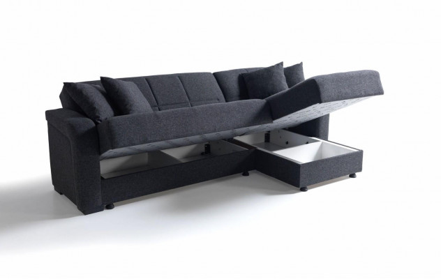 Ecksofa L-Form Hocker Schwaarz Komplett Wunnzëmmer Set 2tlg. Luxus Miwwelen
