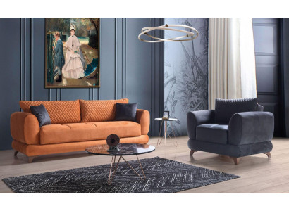 Klassesch Canapé Set 3+1 Sëtz Sofa 32er Komplett Set Relax Fotel 2stéck. Nei