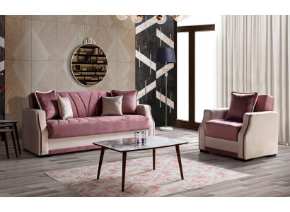 Sofagarnitur 3+1 Sëtzer Textil Holz Canapé 3 Sëtzer Modern Fauteuil Komplett Set Neit 3