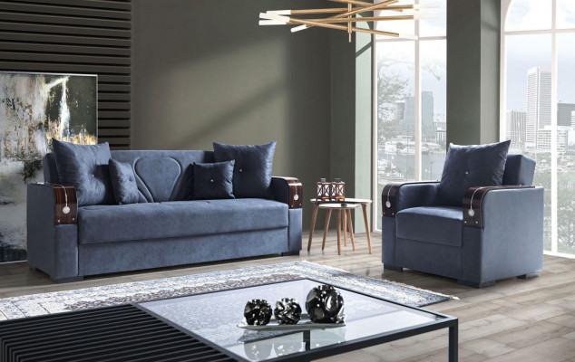 Sofa Garnitur 3+1 Sëtzer Textil Holz Sofa 3 Sëtzer Modern Fotel Komplett Set 1