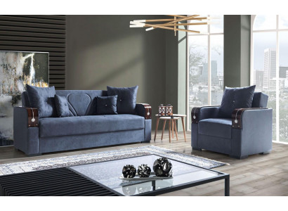 Sofa Garnitur 3+1 Sëtzer Textil Holz Sofa 3 Sëtzer Modern Fotel Komplett Set 1