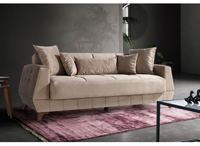 Design Sofa Drësëtzer Beige Canapé Miwwelen Textil Stoff 3 Sëtzer Couches Sofas