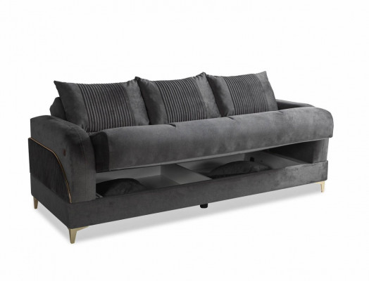 Grau Dräi-Sëtz Canapé Polster Miwwelen Canapéen Stoff Sofae Textil mat Këssen