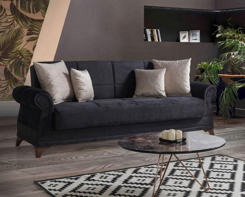 Luxus Canapé 3 Sëtzer Stoff Canapé Schwaarz Design Miwwelen 3er Polster Nei Relax Set
