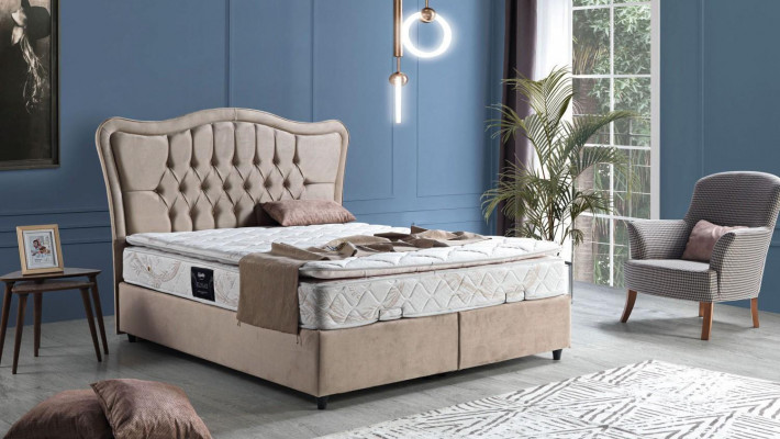 Bett Design Better Luxus Polster Schlofzëmmer Miwwelen Modern Beige 160x200