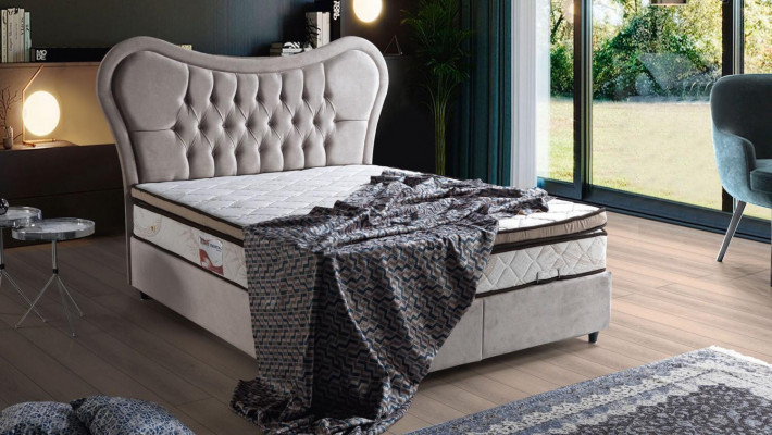 Bett Design Betten Luxus Beige Polster Schlofzëmmer Miwwelen Chesterfield 160x200