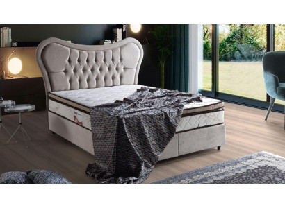 Bett Design Betten Luxus Beige Polster Schlofzëmmer Miwwelen Chesterfield 160x200