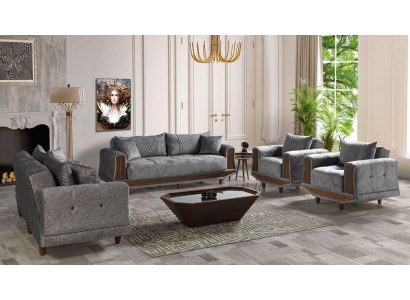 Canapé-Set 3+2+1+1 Sëtzer Textil Holz Sofa 3 Sëtzer Modern Still Komplett Set