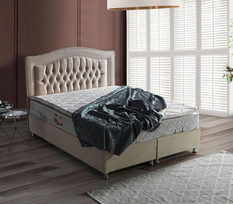 Bettdesign Betten Luxus Beige Polster Schlofzëmmer Miwwelen Sëlwer Chesterfield
