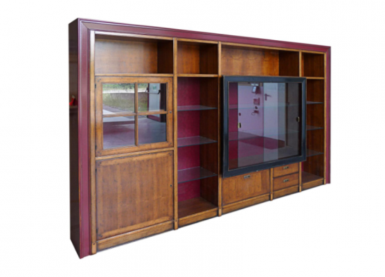 Anbauschaf Regal Vitrine xxl Schief Wohnwand Glasschaf Unbau Mauer Holz