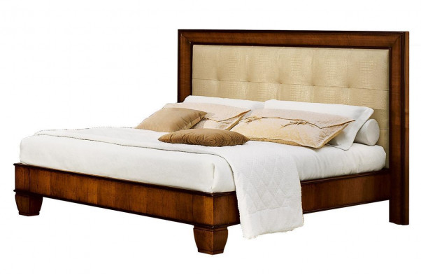 Bett Braun Schlofzëmmer Holzmöbel Textil Design Klassesch Art déco Stil Neit