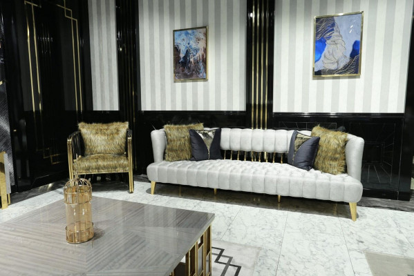 Modern Sofagarnitur 3+3 Sëtz Sofa 2x Sesselen Luxus Miwwelen Komplett Couch