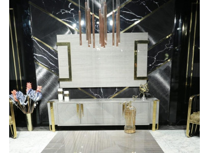 Lowboard Kommod Sideboard RTV Wandpaneel Design Wunnwand 2-teil. Set