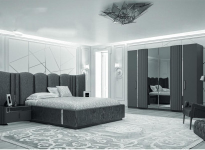 Bett 2x Nuetsdësch Kleederschaf 4-delige Schlofkummer Set Modern Luxus Nei