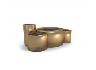 Gëllene Couchtisch Wunnzëmmer Niewendësch Modernen Design Glasplatte