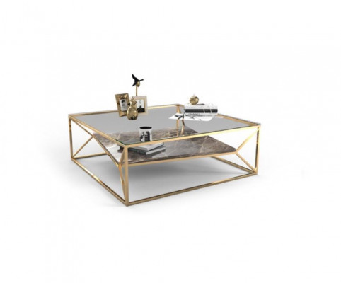 Moderne Marmor Wunnzëmmer Couchtisch Luxus Edelstahl Dësch Glasplack.