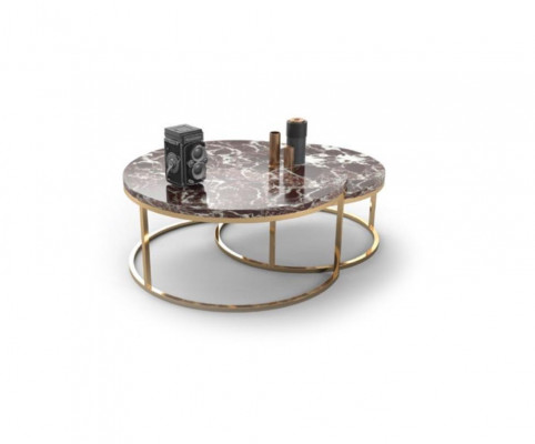 Luxus Marmor Couchtisch + Beistelltisch Set Rond Wunnzëmmer Dëscher 2tlg