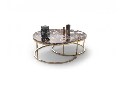 Luxus Marmor Couchtisch + Beistelltisch Set Rond Wunnzëmmer Dëscher 2tlg