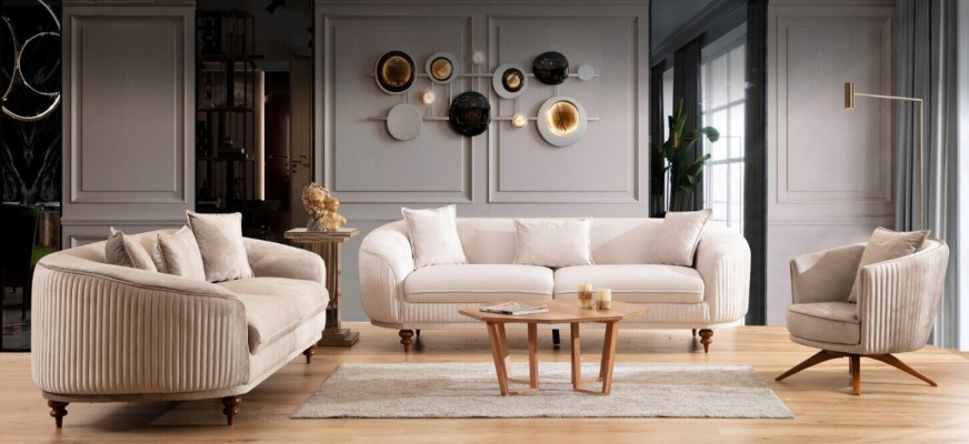 Canapé Couchage Samett Gepolstert Sëtz 321 Sëtz Garnitur Design Holz Canapé Nei