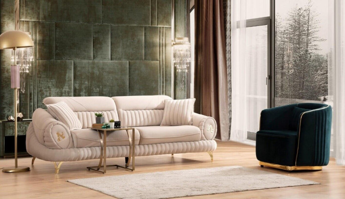 Canapé 3 Plazen mat Sessel Wäiss Elegantes Modern Luxus Design Miwwelen