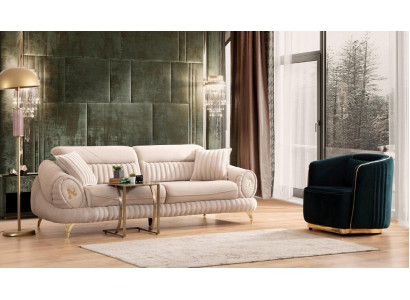Canapé 3 Plazen mat Sessel Wäiss Elegantes Modern Luxus Design Miwwelen