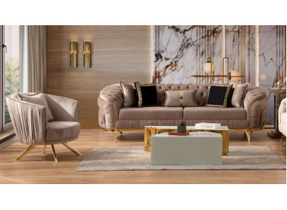 Luxus Sofagarnitur 3+1 Sëtzer Textil Designer Chesterfield Sofa Modern