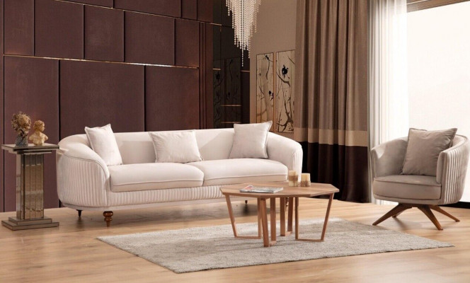 Couch 3-Sëtzer Eleganten Fauteuil Modern Luxus Design Holzmöbel Gepolstert