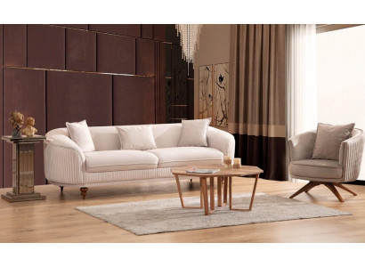 Couch 3-Sëtzer Eleganten Fauteuil Modern Luxus Design Holzmöbel Gepolstert