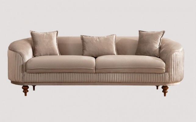 Couch 3-Sëtzer Eleganten Fauteuil Modern Luxus Design Holzmöbel Gepolstert