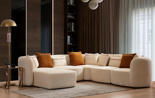 Wunnzëmmer Beige Modern Sofa L-Form Sëtz Ecksofa Couch Polstermöbel