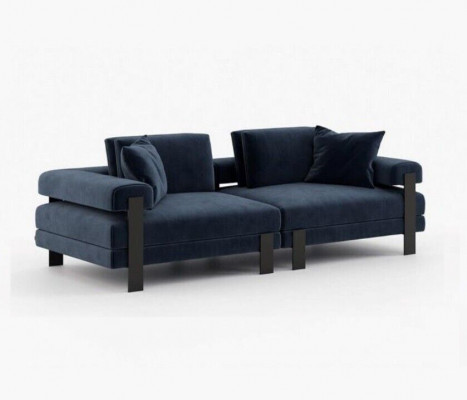 Sofa 2 Sëtzer Polstersofa Blo Textil Design Modern Couche Sofen Luxus