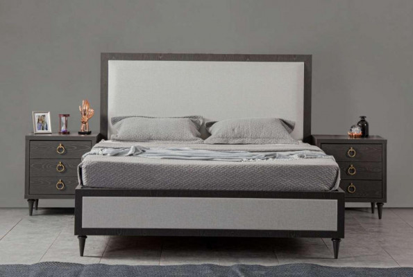 Schlofzëmmer Set Modern Luxusbett 2x Nuetsdëscher Kommode mat Spigel